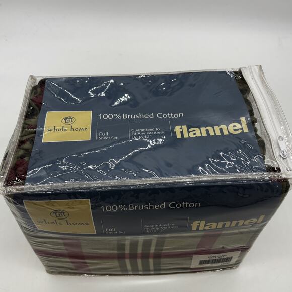 Vintage Whole Home Flannel Full Sheet Set Sage Plaid 100% Brushed Cotton Bedding - Picture 5 of 6